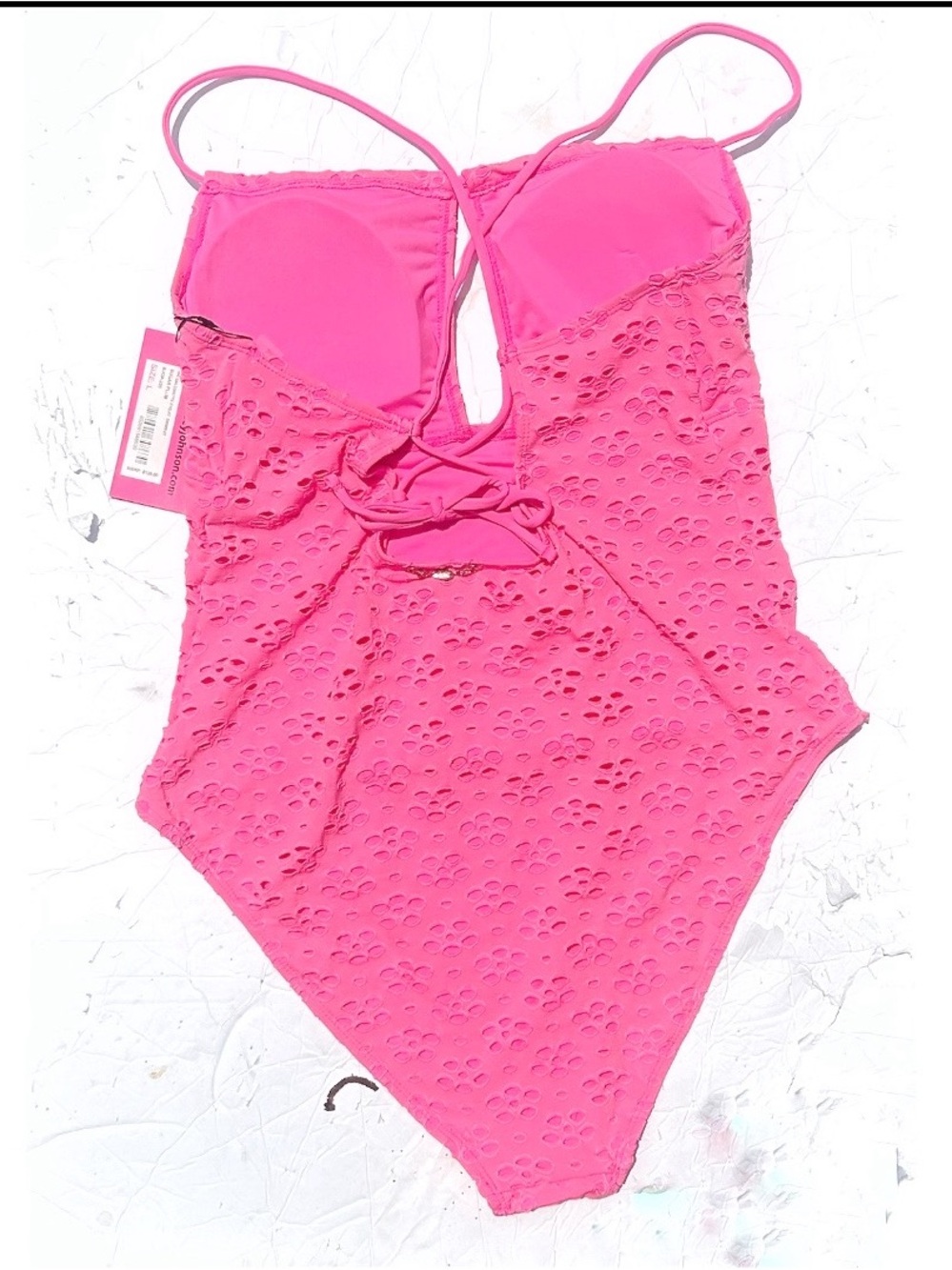 Betsey Johnson Sugar Plum ( pink) Eyelet Cut Out One Piece Swimsuit Size L NWT - Picture 5 of 9